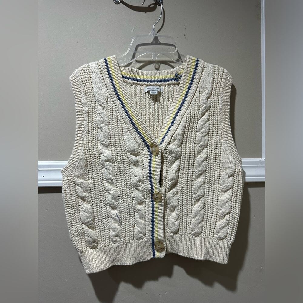 American Eagle Cream Cable Knit Button-Up Vest